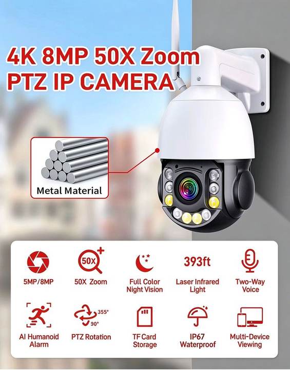 4K 8MP 50X zoom PTZ camera feature overview