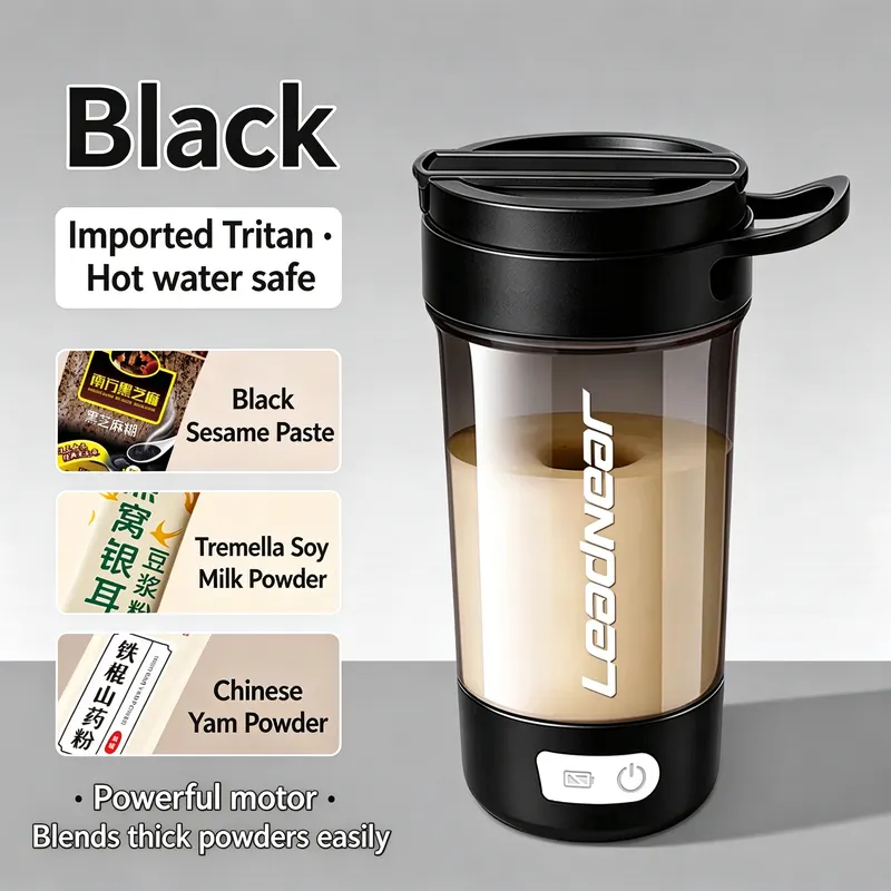 Black Tritan mixing cup blends thick powders easily
