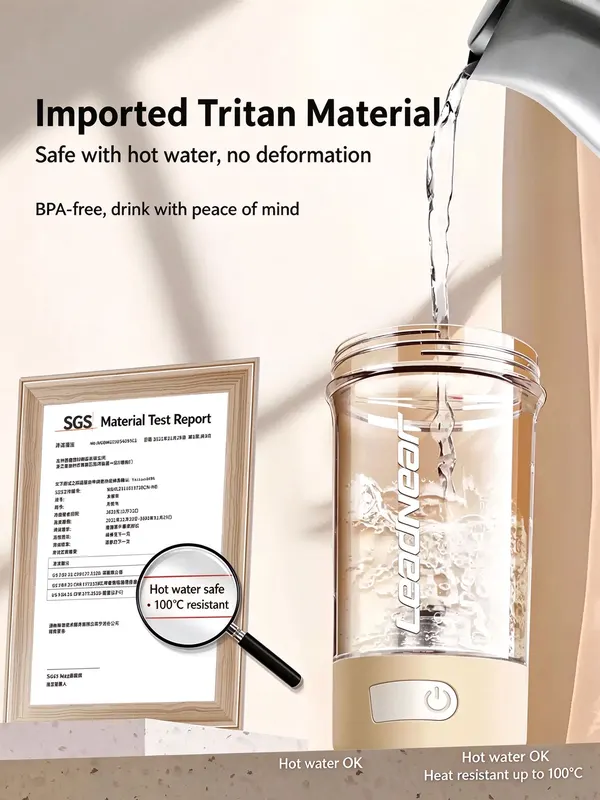 Imported Tritan material, BPA-free, SGS tested, hot water safe up to 100 degrees