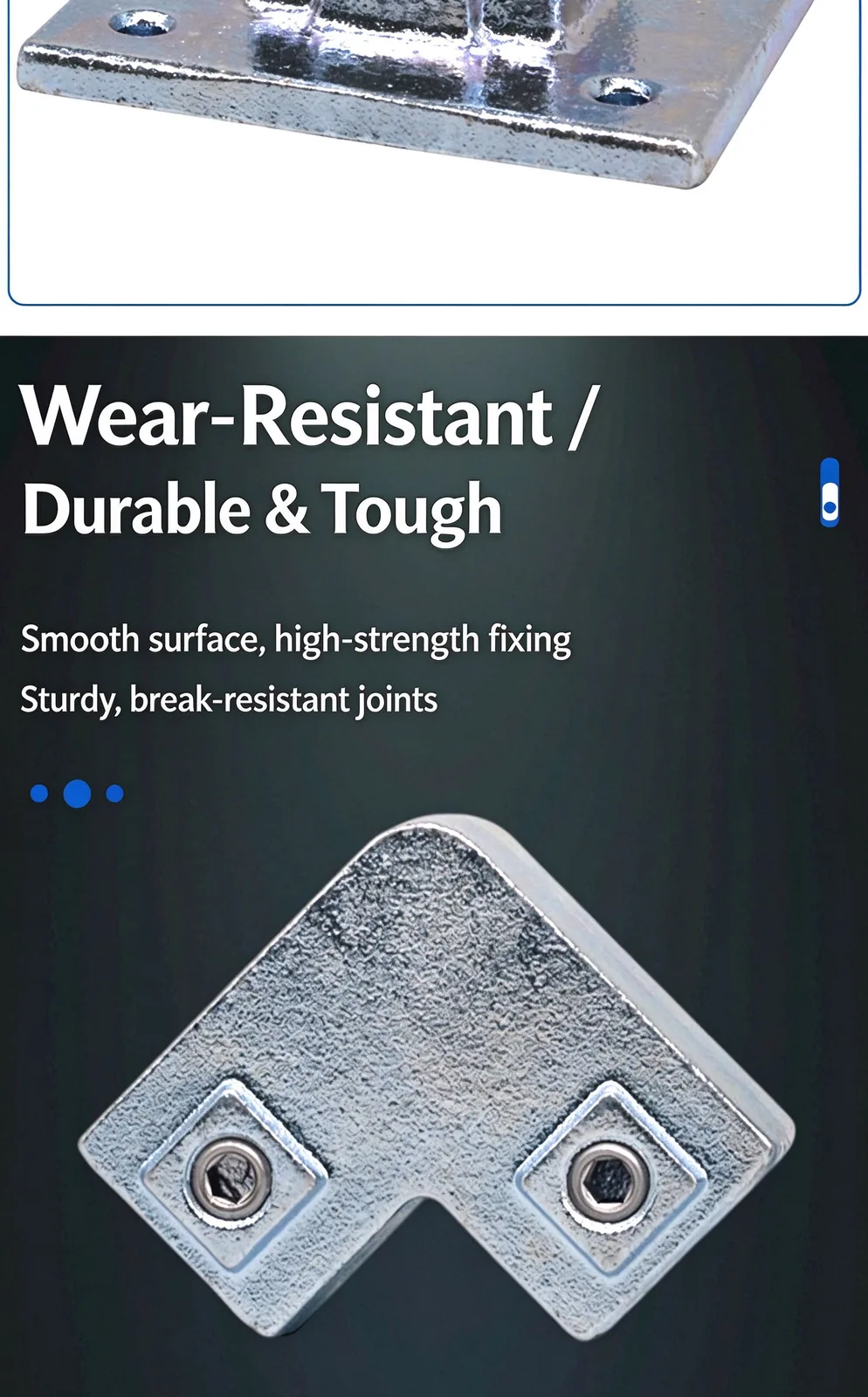 Wear resistant L-bracket square tube connector