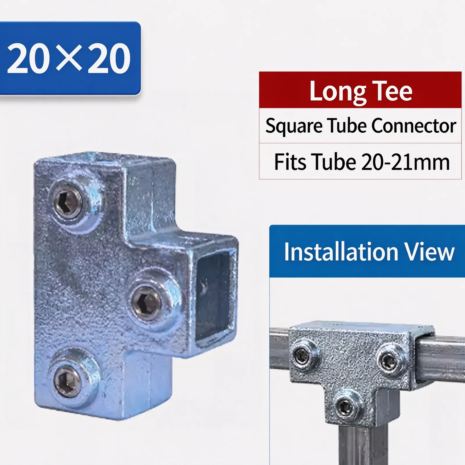 Long Tee square tube connector