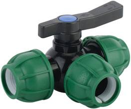 Tee valve with green quick-connect fittings